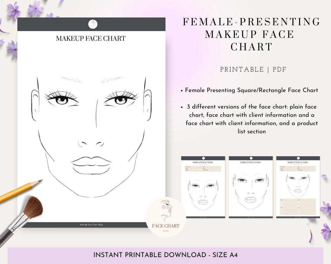 Makeup Artist Face Chart Female, Woman Face Chart, Makeup Face Chart, Printable Makeup Chart ...