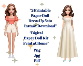 Printable Paper Doll Dress-Up: 3 Dolls, 39 Outfits (Digital Download, PDF, PNG, JPG)