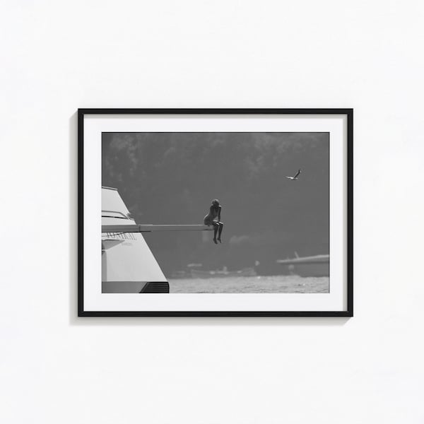 Princess Diana Spencer on Yacht Poster, Black and White Wall Art, Vintage Print, Photography Prints, Museum Quality Photo Art Print