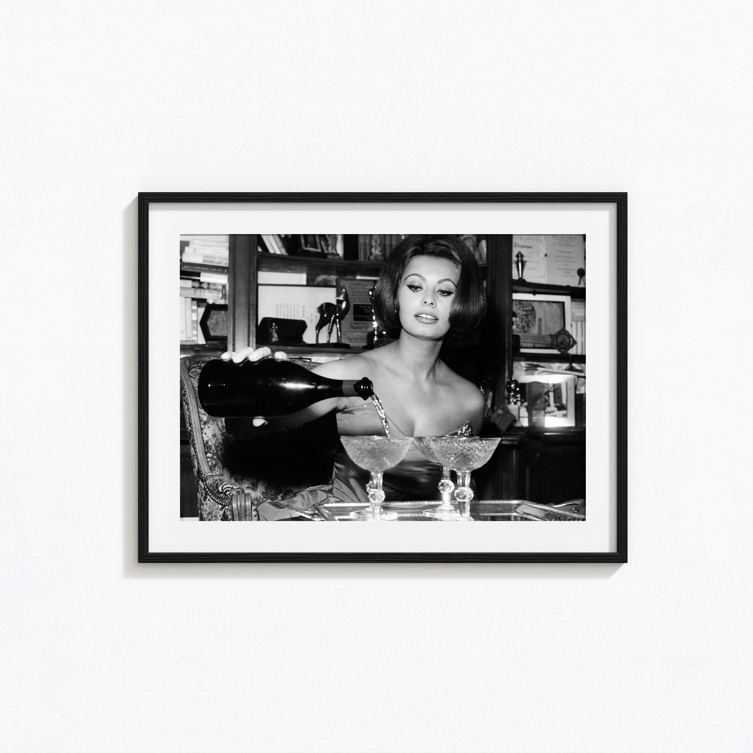 Sophia Loren Drinking Martini Poster, Black and White Wall Art, Vintage Print, Photography Prints, Museum Quality Photo Art Print