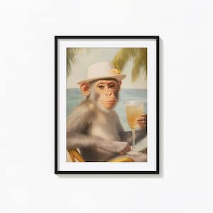 Affen-Cocktail-Druck, Barwagen-Kunst, Schwarzweiß-Wandkunst, Vintage-Druck, Fotografiedruck, Fotokunstdruck in Museumsqualität