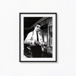 Impressão de Sean Connery, 007 James Bond Vodka Martini Arte em parede em preto e branco, impressão vintage, impressões fotográficas, impressão fotográfica com qualidade de museu