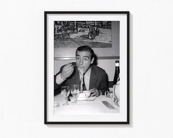 James Bond Eating Spaghetti Print, Sean Connery Black and White Wall Art, Vintage Print, Photography Prints, Museum Quality Photo Print