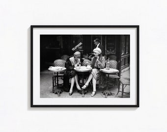 French Cafe Girls Print, 1920's Flapper Girl, Paris Black and White Wall Art, Vintage Print, Photography Prints, Museum Quality Photo Print