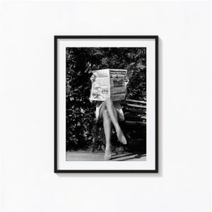 Woman Reading Newspaper Print, Newspaper Black and White Wall Art, Vintage Print, Photography Prints, Museum Quality Photo Art Print