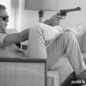 Steve McQueen Aiming a Pistol Revolver Print, Bullitt, Black and White Wall Art, Vintage Print, Photography Prints, Museum Quality Print image 4