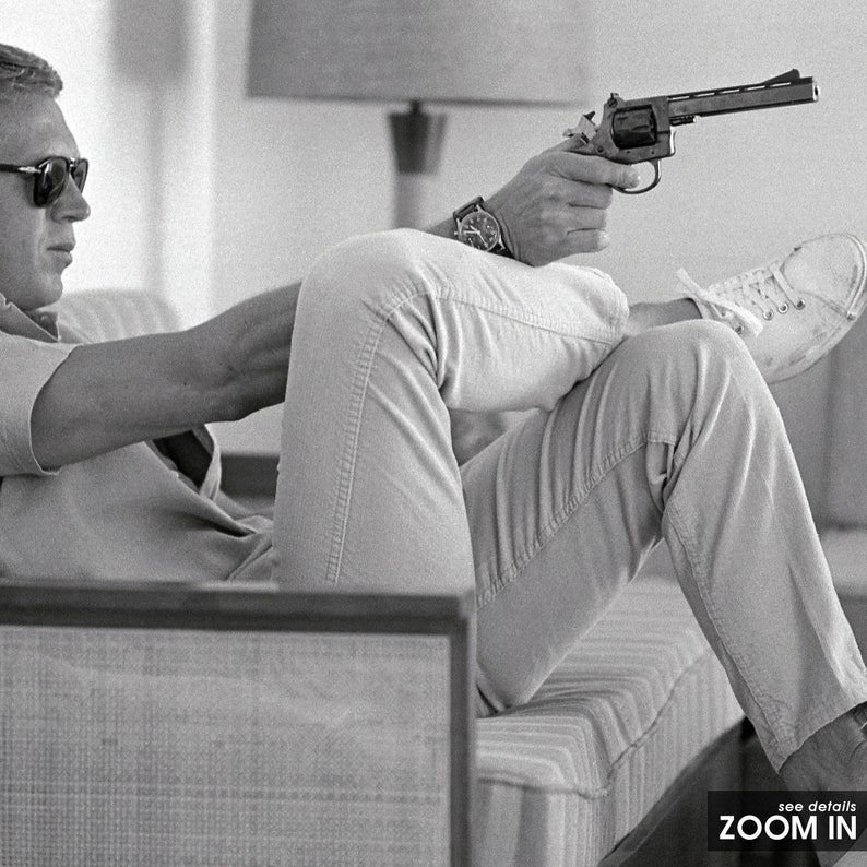 Steve McQueen Aiming a Pistol Revolver Print, Bullitt, Black and White Wall Art, Vintage Print, Photography Prints, Museum Quality Print image 4