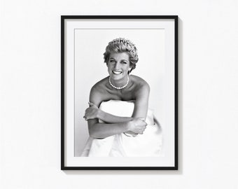 Prinses Diana print, prinses Diana iconische print, zwart-witte muurkunst, vintage print, fotografieprints, museumkwaliteit print