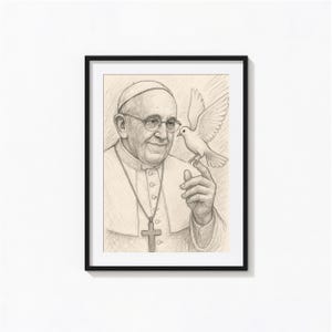 Pope Francis & The Dove of Peace Sketch Print, Pope Francis Wall Art, Catholic Wall Art, Photography Prints, Museum Quality Photo Art Print