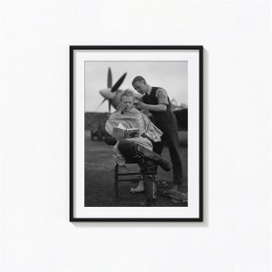 WW2 Barber Shop Print, Pilot Haircut Poster, Black and White Wall Art, Vintage Print, Photography Prints, Museum Quality Photo Art Print