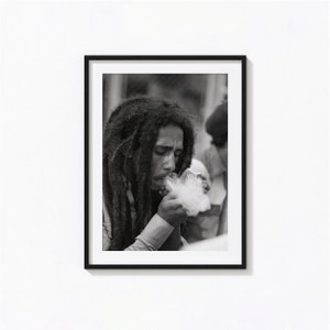 Bob Marley Cigarette Print, chanteur de reggae jamaïcain, art mural noir et blanc, impression vintage, tirages photographiques, impression photo de qualité musée