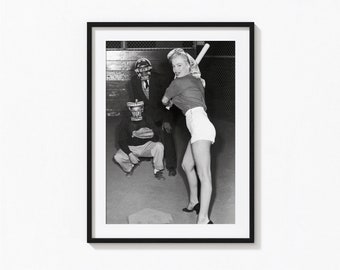 Marilyn Monroe Poster, Chicago White Sox Baseball schwarz und weiß Wandkunst, Vintage Druck, Fotografie Drucke, Fotodruck in Museumsqualität