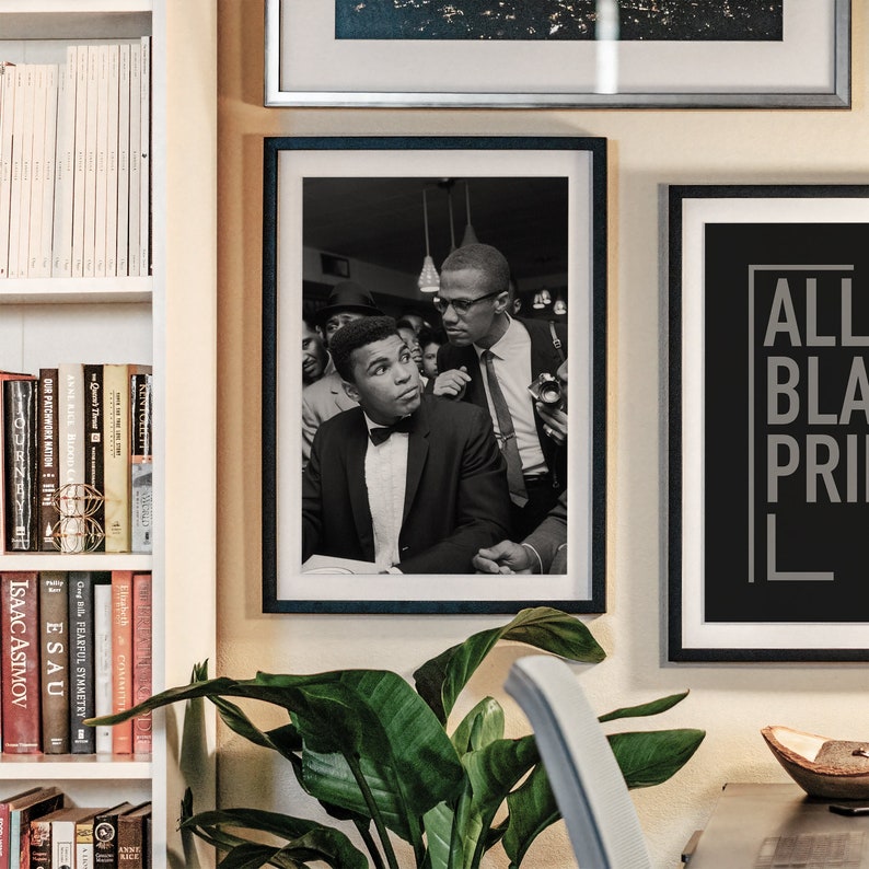 Impresión de Muhammad Ali, Malcolm X, arte mural en blanco y negro, impresión vintage, impresiones fotográficas, impresión fotográfica con calidad de museo imagen 3