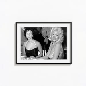 Póster de Sophia Loren y Jayne Mansfield, arte de pared en blanco y negro de Hollywood, impresión vintage, impresiones fotográficas, impresión fotográfica de calidad de museo