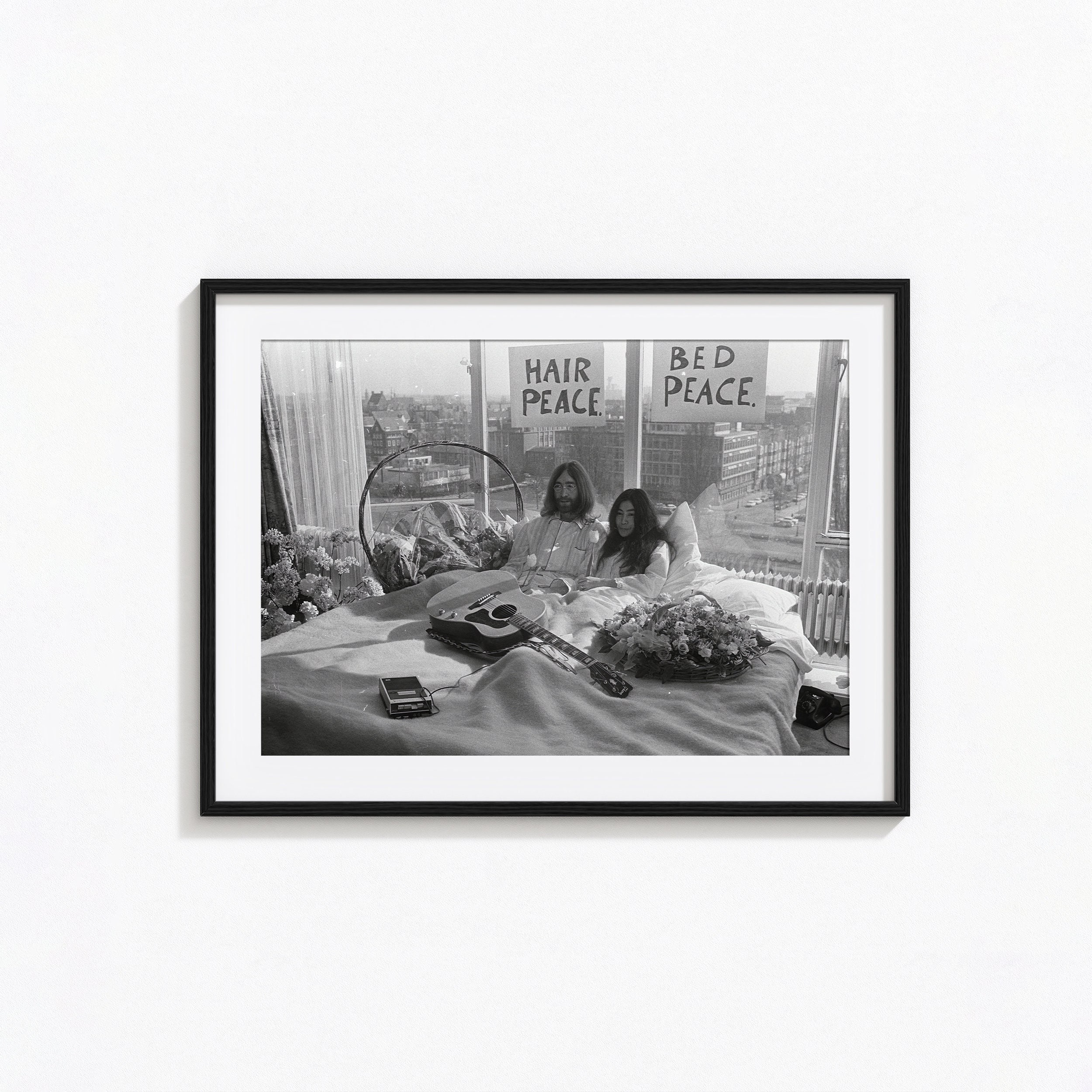 Bed Peace John Lennon and Yoko Ono Poster, War is Over Black and White Wall Art, Vintage Print, Photography Prints, Museum Quality Print
