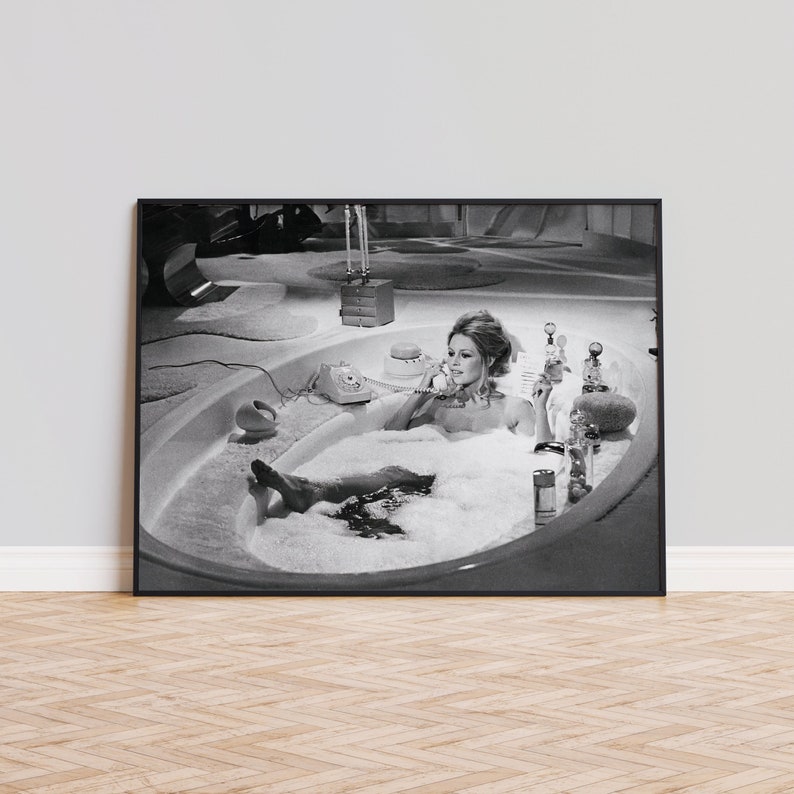 Brigitte Bardot Bathtub Print, Bathroom Poster, Black and White Wall Art, Vintage Print, Photography Prints, Museum Quality Photo Print image 2