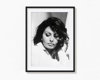 Sophia Loren Poster, Sophia Loren Hollywood Black and White Wall Art, Vintage Print, Photography Prints, Museum Quality Photo Art Print