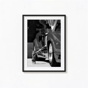 ランボルギーニのワインプリント、シャンパンガールの白黒ウォールアート、車のポスター、ビンテージプリント、写真プリント、美術館品質の写真プリント