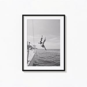 Ozean Sprung Segelboot Yacht Druck, Sommer schwarz weiß Wandkunst, Vintage Druck, Fotografie Drucke, Fotokunst Kunstdruck in Museumsqualität