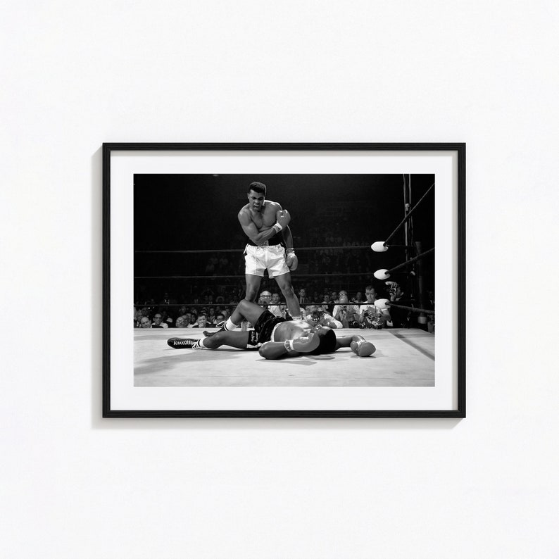 Muhammed Ali Druck, Muhammed Ali gegen Sonny Liston Schwarzweiß-Wandkunst, Vintage-Druck, Fotografie Drucke, Foto Kunstdruck in Museumsqualität Bild 1