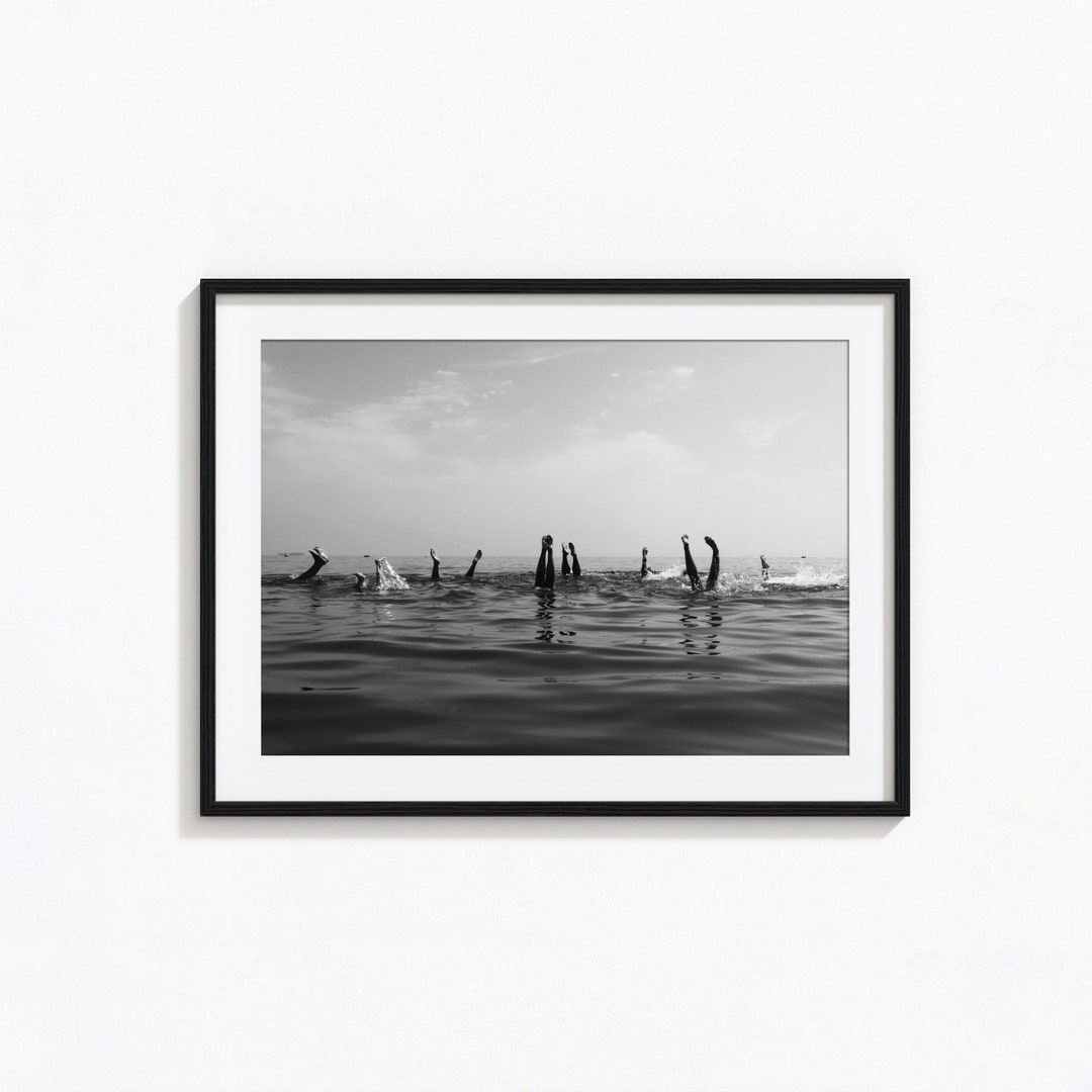 Ocean Print Swimming Poster, Beach House Black and White Wall Art