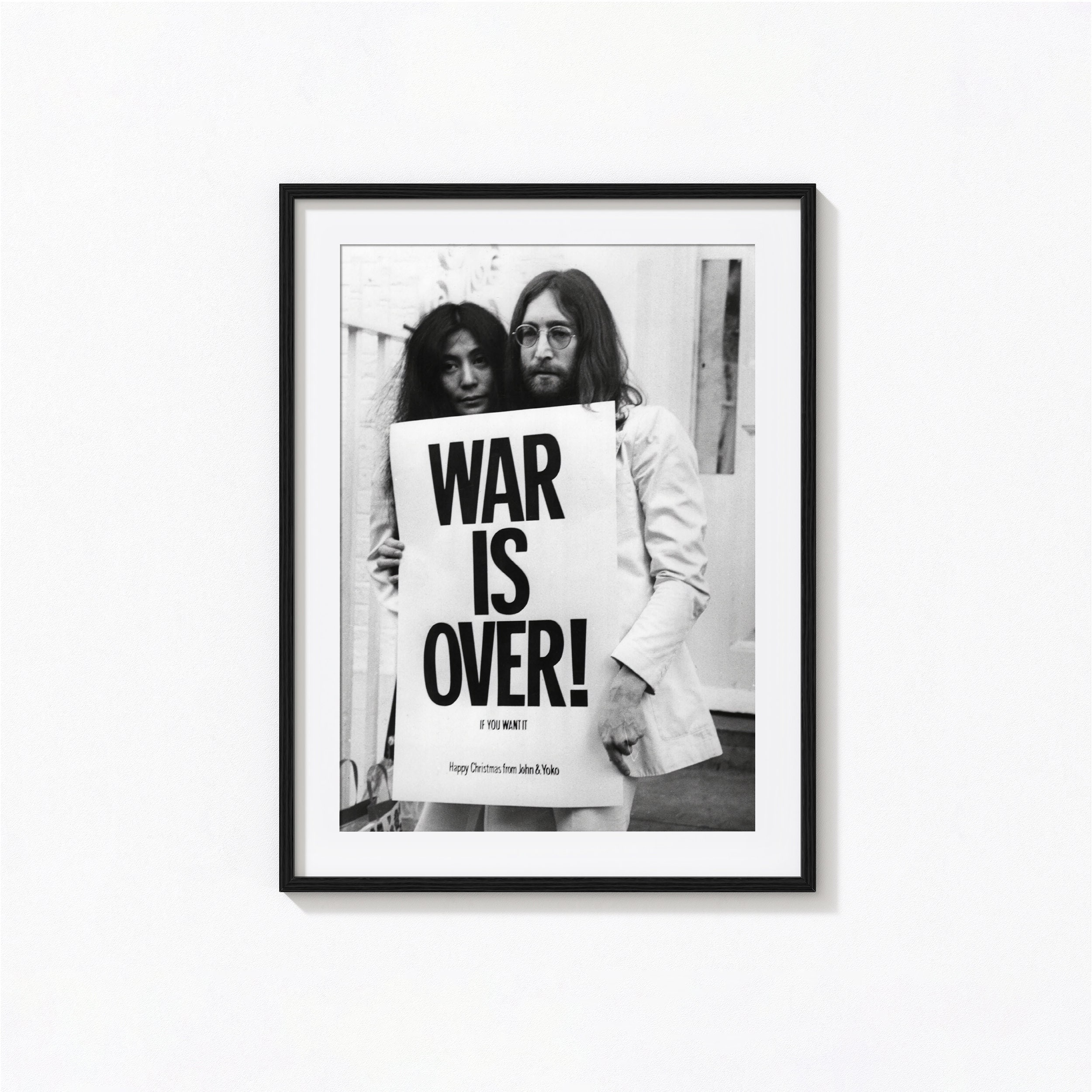 WAR IS OVER ジョンレノン ポスター額縁付オリジナルbeatlesレア John Lennon Yoko Ono War Is Over Vintage Poster 24 x 36 Happy Xmas