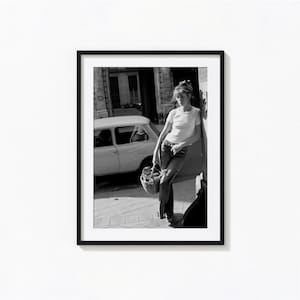 Impresión de cesta de mimbre de Jane Birkin, arte de pared en blanco y negro de moda, impresión vintage, impresiones fotográficas, impresión de arte fotográfico de calidad de museo