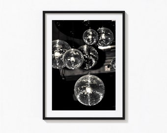 Disco Shining Ball 70s Print, Party Disco Globe Black and White Wall Art, Vintage Print, Photography Prints, Museum Quality Photo Print