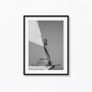 Woman on Sailboat Print, Black and White Yacht Wall Art, Coastal Print, Vintage Print, Photography Prints, Museum Quality Photo Art Print