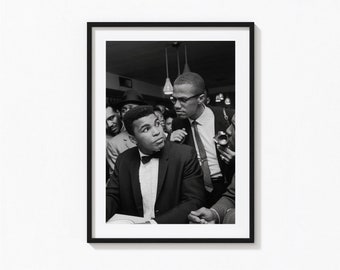 Muhammad Ali print, Malcolm X zwart-witte muurkunst, vintage print, fotografieprints, museumkwaliteit fotokunstprint