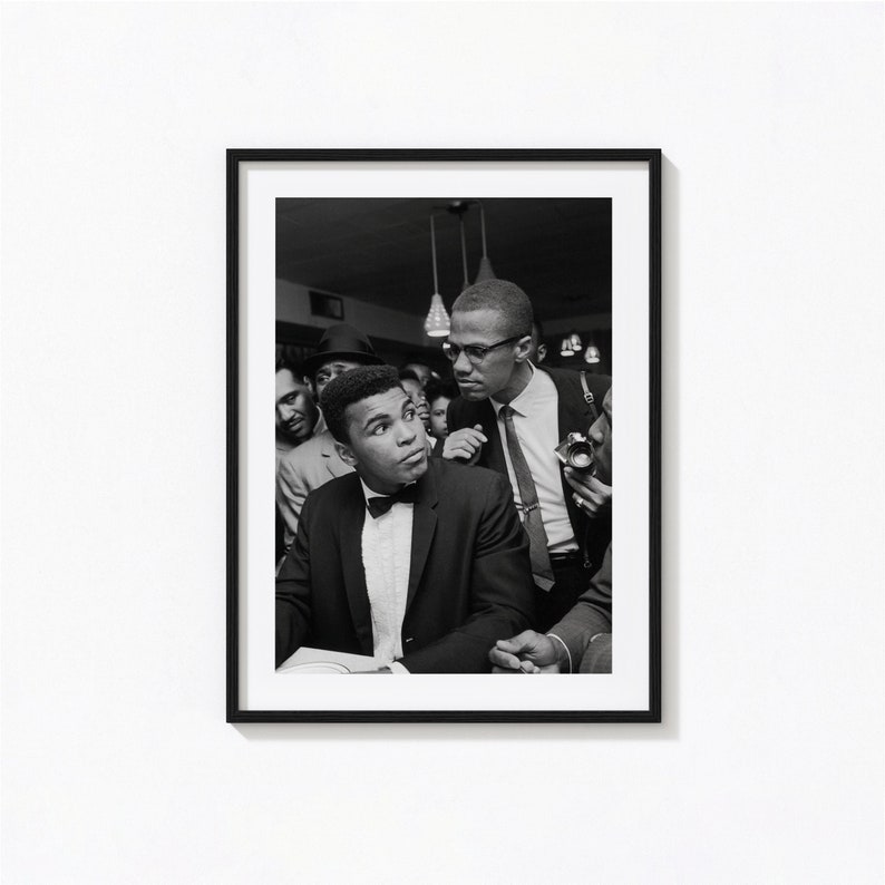 Impresión de Muhammad Ali, Malcolm X, arte mural en blanco y negro, impresión vintage, impresiones fotográficas, impresión fotográfica con calidad de museo imagen 1