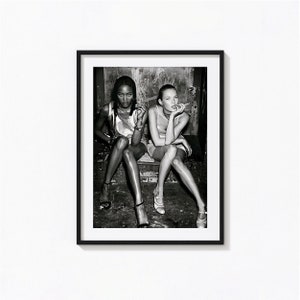 Stampa di Naomi Campbell e Kate Moss, Poster di moda, Arte della parete in bianco e nero, Stampa vintage, Stampe fotografiche, Stampa di qualità museale
