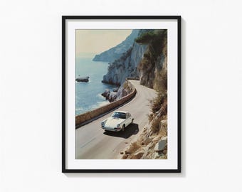 Porsche 911 Print, Amalfi Coast Italy, Porsche Wall Art, Luxury Car Wall Art, Vintage Print, Photography Prints, Museum Quality Photo Print