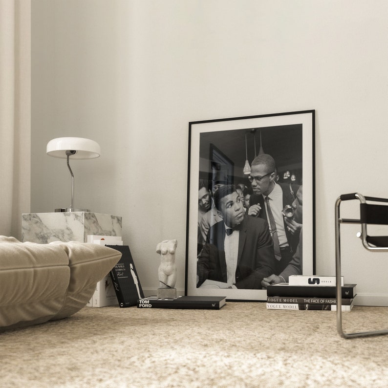 Impresión de Muhammad Ali, Malcolm X, arte mural en blanco y negro, impresión vintage, impresiones fotográficas, impresión fotográfica con calidad de museo imagen 2