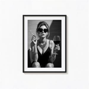 Girl On Toilet Drinking Wine Print, Funny Bathroom Black and White Wall Art, Photography Prints, Vintage Print, Museum Quality Photo Print