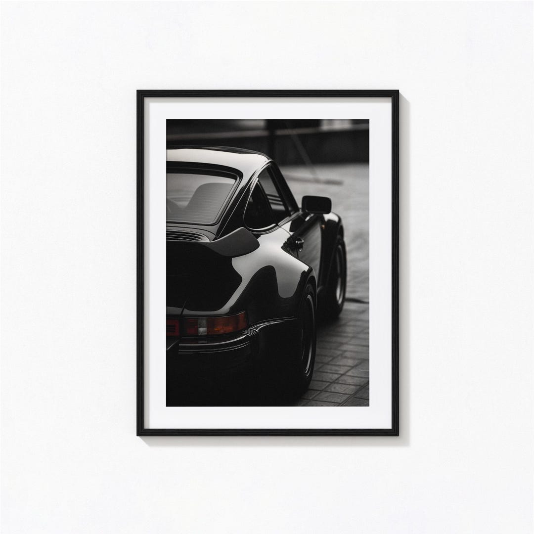 Rear View Porsche 911 Print, Vintage Porsche Black and White Wall