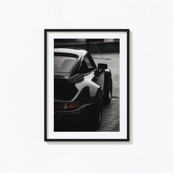 Rear View Porsche 911 Print, Vintage Porsche Black and White Wall