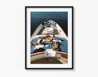 Luxury Yacht Print, Summer Coastal Poster with Sunbathing Women, Vintage Print, Photography Prints, Museum Quality Photo Art Print