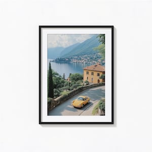 Impresión de Porsche 911, arte de pared retro de Porsche en el lago Como, Italia, pintura al óleo, impresión vintage, impresiones fotográficas, impresión artística fotográfica con calidad de museo