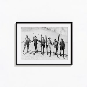 Vintage Snow Skiing Print, Women Skiers Black and White Wall Art, Vintage Print, Photography Prints, Museum Quality Photo Print