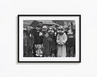 Impresión de disfraz de Halloween extraño, arte de pared aterrador en blanco y negro, impresión vintage, impresiones fotográficas, impresión artística fotográfica con calidad de museo