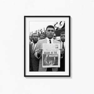 Impresión de Muhammad Ali, Alá es el más grande, arte de pared deportivo en blanco y negro, impresión vintage, impresiones fotográficas, impresión fotográfica de calidad de museo
