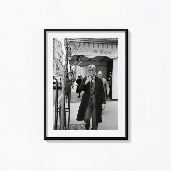 David Bowie Print, David Bowie walking along Madison Avenue, New York (1983), Black and White Wall Art, Vintage Print, Photography Prints