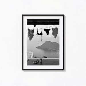 Hanging Bikini Print,  Black and White Coastal Wall Art, Summer Poster, Vintage Print, Photography Prints, Museum Quality Photo Art Print