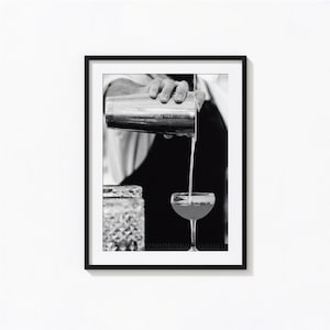 ロサンゼルスのマティーニプリント、バーカートアート、バーパブの白黒ウォールアート、ビンテージプリント、写真プリント、美術館品質の写真プリント