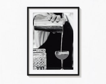 Martini en Los Ángeles Impresión, Bar Cart Art, Bar Pub Arte de pared en blanco y negro, Impresión vintage, Impresiones fotográficas, Impresión fotográfica de calidad de museo