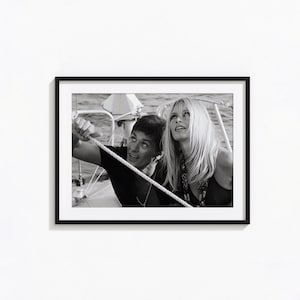 Brigitte Bardot en Alain Delon print, Hollywood zwart-witte muurkunst, vintage print, fotografie-afdrukken, museum kwaliteit fotokunst print