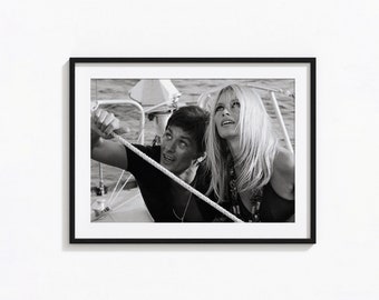 Brigitte Bardot and Alain Delon Print, Hollywood Black and White Wall Art, Vintage Print, Photography Prints, Museum Quality Photo Art Print