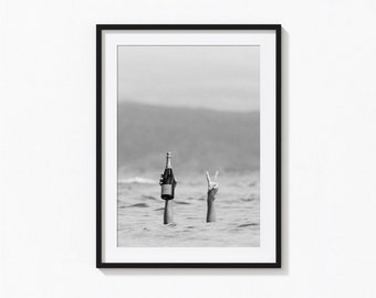 Woman With Wine in Beach Print, Feminist, Bar Cart Art, Black and White Wall Art, Vintage Print, Photography Prints, Museum Quality Print