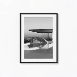 Porsche 911 Print, Pool Black and White Wall Art, Porsche Poster, Car Poster, Vintage Print, Photography Prints, Museum Quality Photo Print